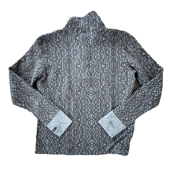 Kavu Sweater Womens Sz Xl Gray Pattern Scroll Pullover Thumb Holes gorpcore Ski - Picture 5 of 6